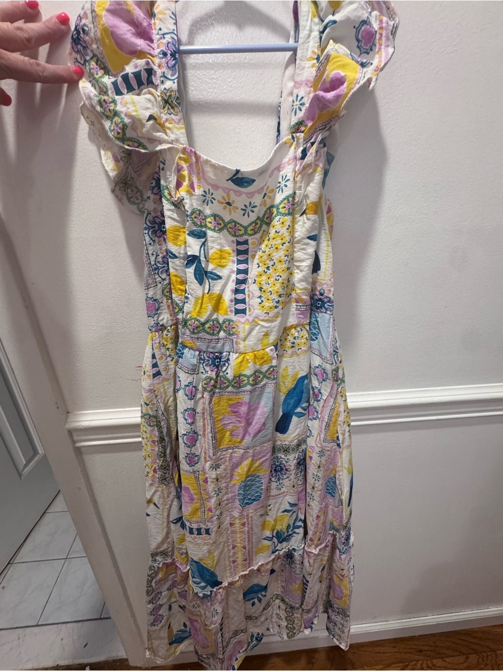 Chenault Patchwork Floral Maxi Dress — White with Yellow, Blue & Pink